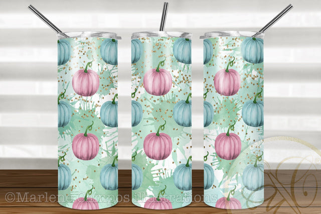 Pastel Pumpkins 20oz Skinny Tumbler Sublimation / Turquoise and Pink Sublimation Marlene Campos 