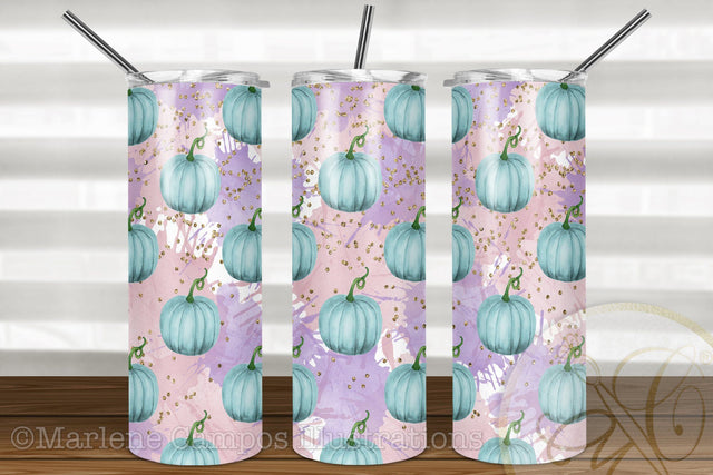 Pastel Pumpkins 20oz Skinny Tumbler Sublimation / Turquoise Sublimation Marlene Campos 