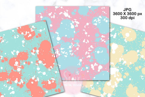 Pastel Splatter Digital Papers Backgrounds Set Digital Pattern SineDigitalDesign 