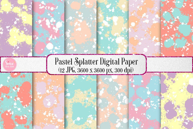 Pastel Splatter Digital Papers Backgrounds Set Digital Pattern SineDigitalDesign 