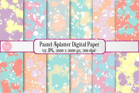 Pastel Splatter Digital Papers Backgrounds Set Digital Pattern SineDigitalDesign 