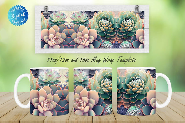 Pastel Succulent 11, 12 & 15 Oz Mug Sublimation Sublimation Regulrcrative 