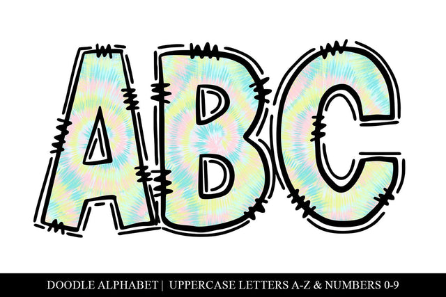 Pastel Tie Dye Doodle Letter Alphabet - PNG Letters Sublimation BijouBay 