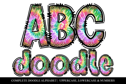 Pastel Tie Dye Leopard Doodle Letter Sublimation Alphabet Sublimation BijouBay 