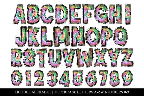 Pastel Tie Dye Leopard Doodle Letter Sublimation Alphabet Sublimation BijouBay 