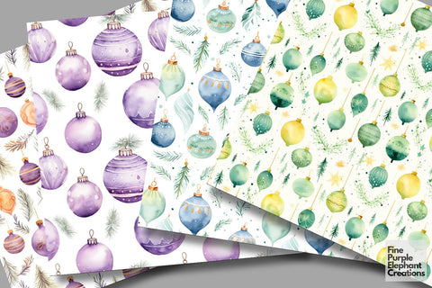 Pastel Watercolor Christmas Ornaments Digital Pattern Fine Purple Elephant Creations 