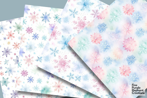 Pastel Watercolor Snowflakes | Christmas Digital Pattern Fine Purple Elephant Creations 
