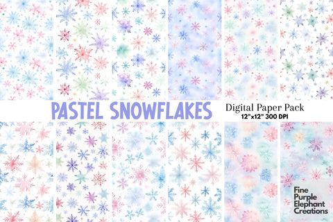 Pastel Watercolor Snowflakes | Christmas Digital Pattern Fine Purple Elephant Creations 