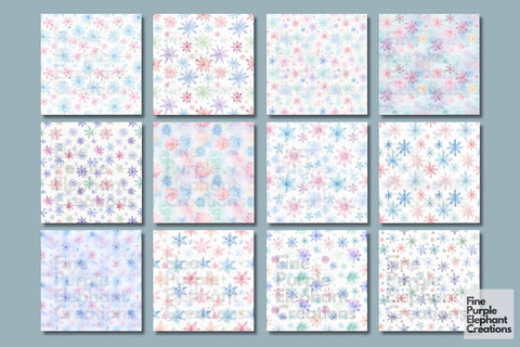 Pastel Watercolor Snowflakes | Christmas Digital Pattern Fine Purple Elephant Creations 