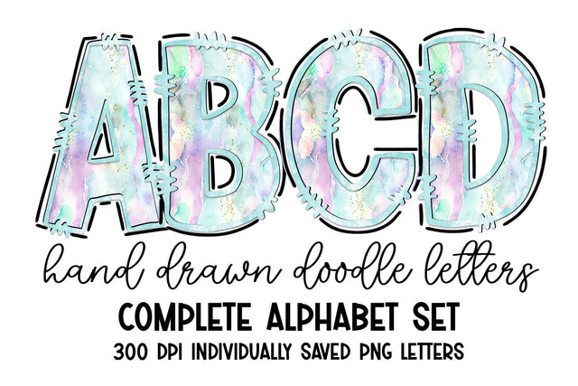 Pastel Watercolor Wash Doodle Letter Alpha Sublimation BijouBay 