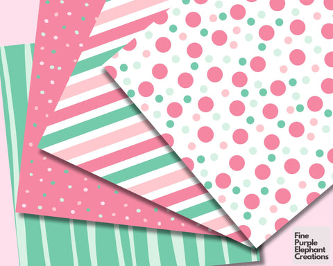 Pastel Watermelon Digital Paper | Summer Themed Scrapbook Digital Pattern Fine Purple Elephant Creations 