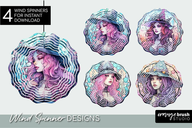 Pastel Witch Halloween Wind Spinner Sublimation Designs Sublimation OrangeBrushStudio 