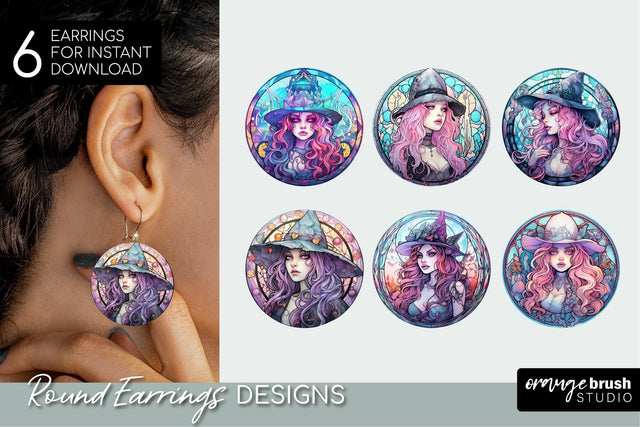 Pastel Witch Sublimation Round Earrings Designs Sublimation OrangeBrushStudio 