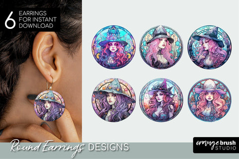Pastel Witch Sublimation Round Earrings Designs Sublimation OrangeBrushStudio 