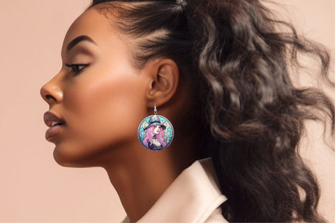 Pastel Witch Sublimation Round Earrings Designs Sublimation OrangeBrushStudio 