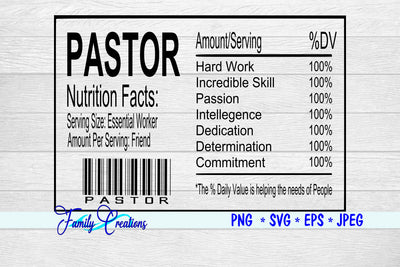 Pastor Nutrition Label SVG Family Creations 