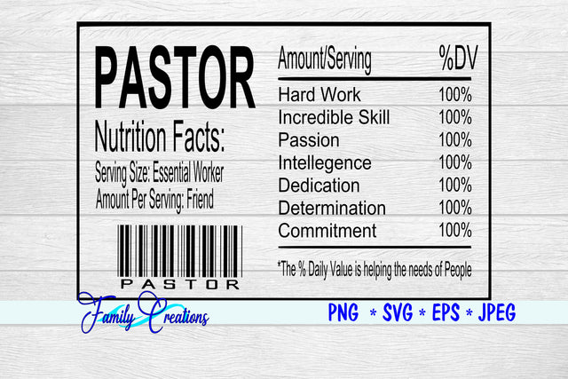 Pastor Nutrition Label SVG Family Creations 