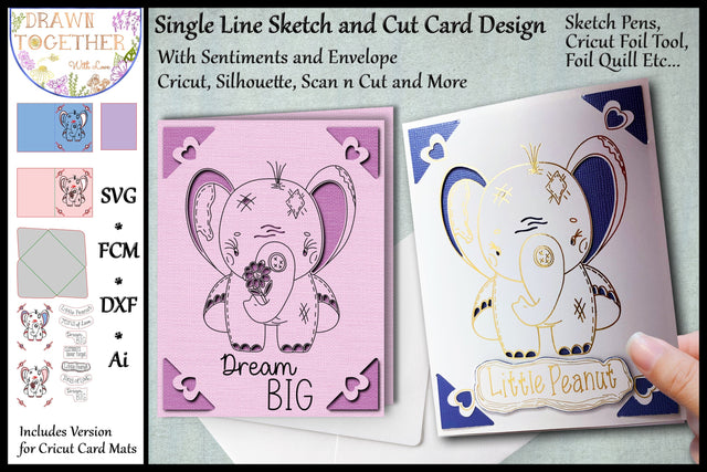 Patchwork Elephant Cards - works with Cricut Joy Sketch DESIGN DrawnTogether with love 