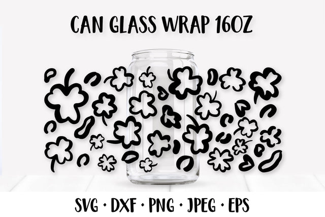 Patrick Day Leopard Can Glass Wrap SVG. Clover Leaves Glass Can SVG LaBelezoka 