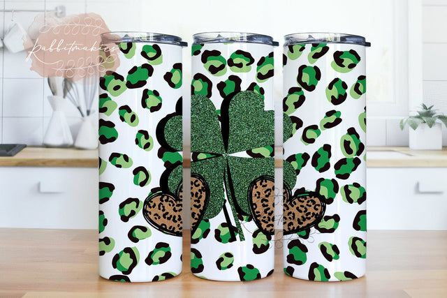 Patrick's Day Clover Shamrock LeopardTumbler PNG, Clover PNG, Sunflower Png, 20oz Skinny Tumbler Sublimation Designs PNG Sublimation Rabbitmakies 