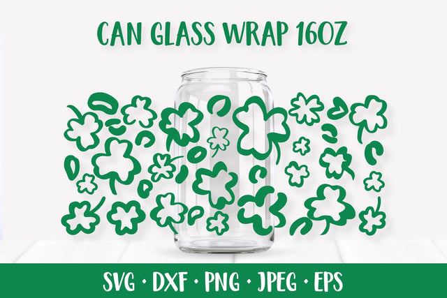 Patricks Day Leopard Can Glass Wrap SVG. Shamrock Leaves Glass Can SVG LaBelezoka 