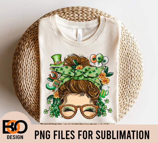 Patricks Day Messy Bun Sublimation PNG, St.Patrick's Messy Bun Png Sublimation Design, St. Patrick's lucky Png, Patrick's Day Png, Patricks Messy Bun Png, Lucky Messy Bun Png, Messy Bun Sublimation BOO-design 