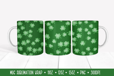 Patricks Day Mug Sublimation Design. Green Shamrock Mug Wrap Sublimation LaBelezoka 