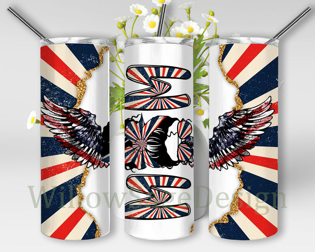 Patriot Mom Tumbler Design, Messy Bun Mom 20oz Skinny Tumbler, 4th of July Tumbler Png, Mom Angel Wing Png, American Flag Design Png, Mom Tumbler Template, Digital Download Sublimation WillowSageDesign 