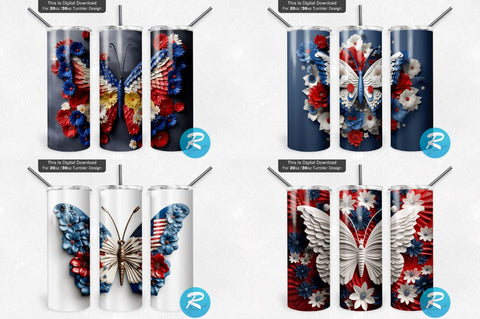 Patriotic 3D Butterfly Png Tumbler Bundle Sublimation Regulrcrative 
