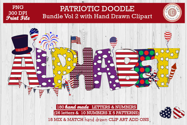 Patriotic Alpabhet Doodle Bundle Sublimation jacpot007 