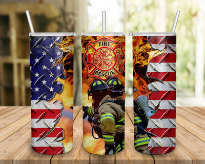 Patriotic American Firefighter Skinny Tumbler PNG Sublimation Designs, Fire Fighter, Fire Dept, USA Flag Tumbler Png Digital Download Sublimation BOO-design 