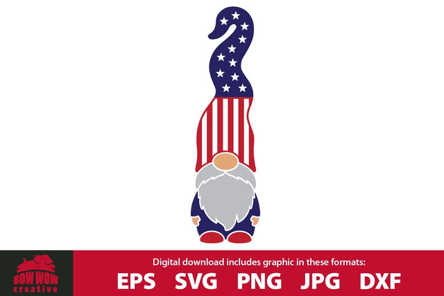 Patriotic American Flag Gnome SVG Cutting File SVG Bow Wow Creative 