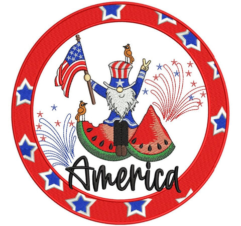 Patriotic American gnome Machine Embroidery design, Sign of America, Summer Sign, Wreath Center, Wreath Embroidery Design, 4 sizes. Embroidery/Applique DESIGNS ArtEMByNatalia 