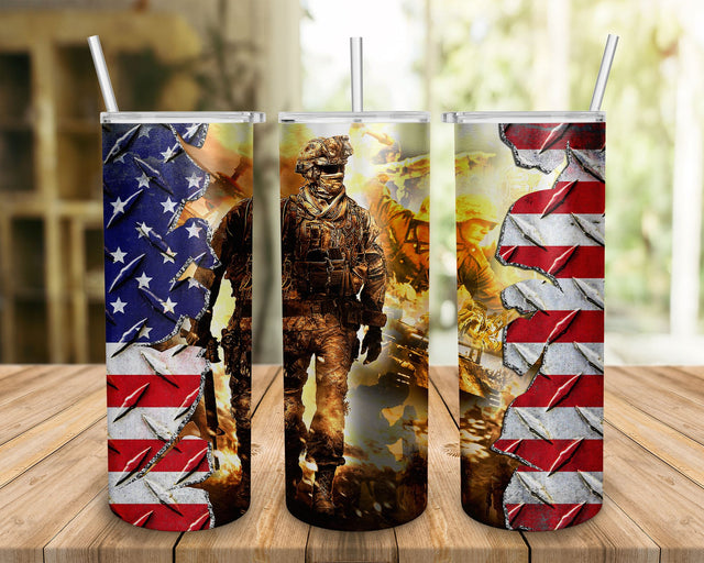 Patriotic American Soldier Veteran Tumbler PNG File Digital Download Sublimation BOO-design 