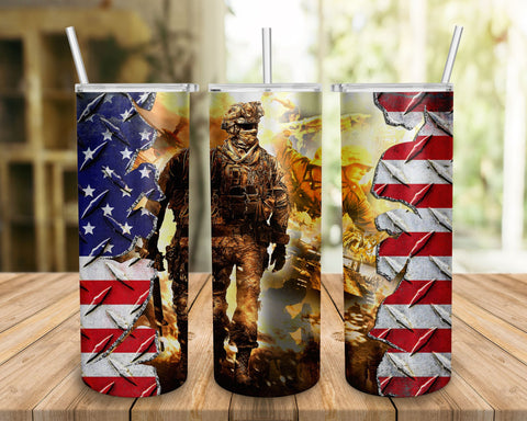 Patriotic American Soldier Veteran Tumbler PNG File Digital Download Sublimation BOO-design 