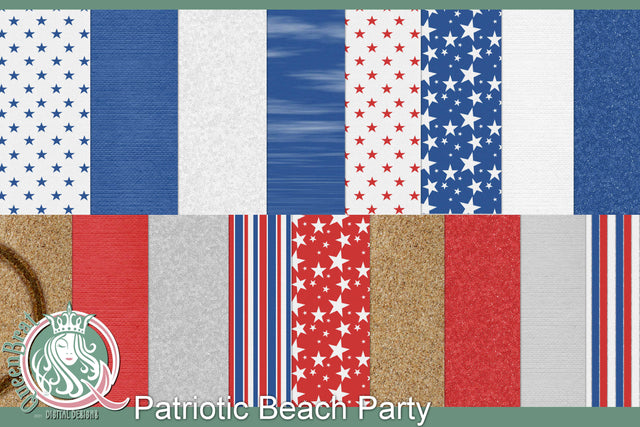Patriotic Beach Party Papers Digital Pattern QueenBrat Digital Designs 