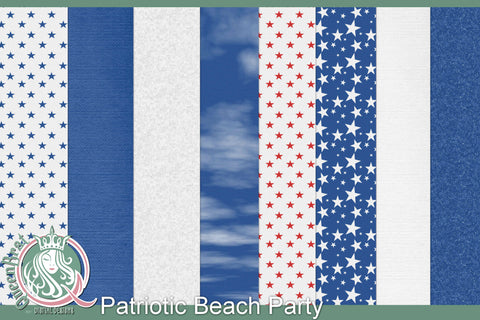 Patriotic Beach Party Papers Digital Pattern QueenBrat Digital Designs 