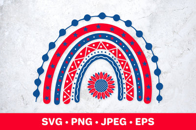 Patriotic boho rainbow. American sunflower. 4th of July SVG SVG LaBelezoka 