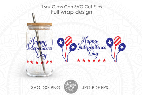 Patriotic can glass SVG, 16oz glass can wrap SVG Artisan Craft SVG 