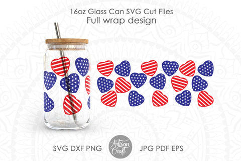 Patriotic can glass SVG, 16oz glass can wrap SVG Artisan Craft SVG 