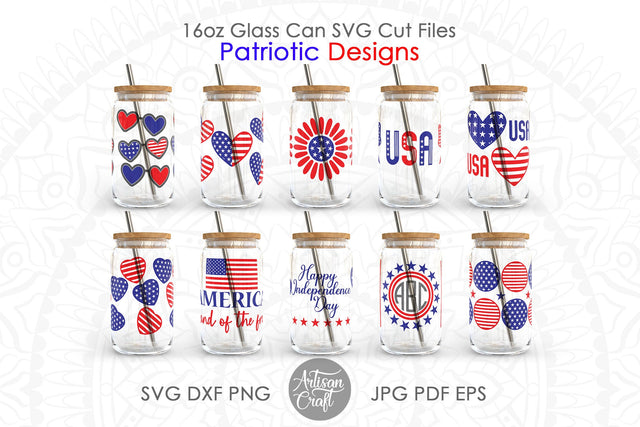 Patriotic can glass SVG, 16oz glass can wrap SVG Artisan Craft SVG 