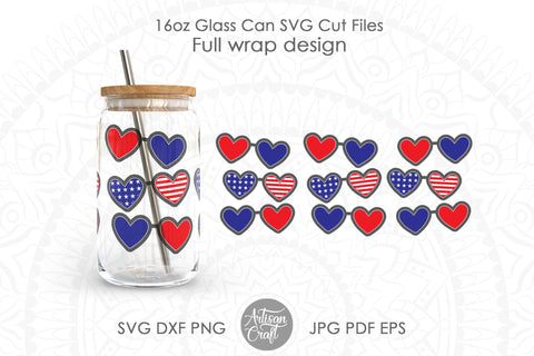 Patriotic can glass SVG, 16oz glass can wrap SVG Artisan Craft SVG 