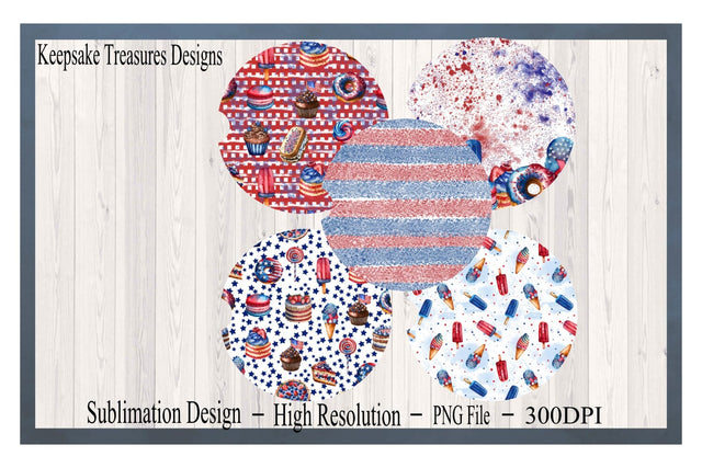 Patriotic Car Coaster Template Set, Very Transparent PNG, Fourth of July, PNG For Sublimation, Digital Download, PNG Printable Sublimation Keepsake Treasures Designs LLC. 