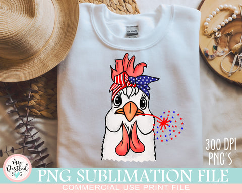Patriotic Chicken & Bandana PNG, American Chicken Shirt, 4th of July Shirt, 4th of July Chicken PNG, American Flag, PNG Sublimation Design Sublimation MyDesiredSVG 