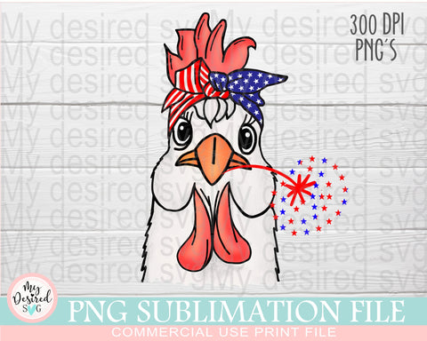 Patriotic Chicken & Bandana PNG, American Chicken Shirt, 4th of July Shirt, 4th of July Chicken PNG, American Flag, PNG Sublimation Design Sublimation MyDesiredSVG 