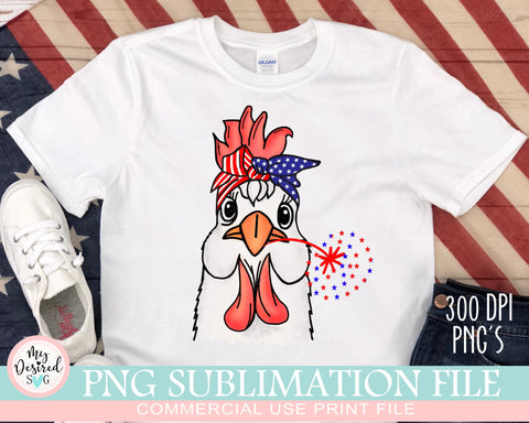 Patriotic Chicken & Bandana PNG, American Chicken Shirt, 4th of July Shirt, 4th of July Chicken PNG, American Flag, PNG Sublimation Design Sublimation MyDesiredSVG 