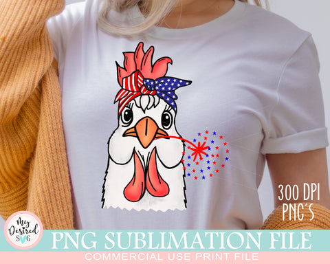 Patriotic Chicken & Bandana PNG, American Chicken Shirt, 4th of July Shirt, 4th of July Chicken PNG, American Flag, PNG Sublimation Design Sublimation MyDesiredSVG 