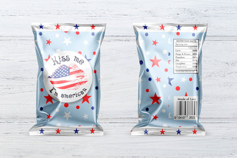 Patriotic chip bag. Kiss me I'm american. Printable design. Sublimation Angelina Semenova 