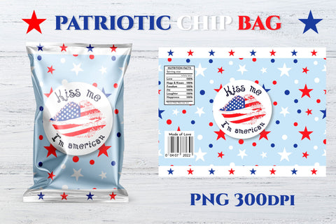 Patriotic chip bag. Kiss me I'm american. Printable design. Sublimation Angelina Semenova 