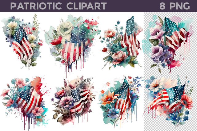 Patriotic Clipart PNG Sublimation WatercolorColorDream 